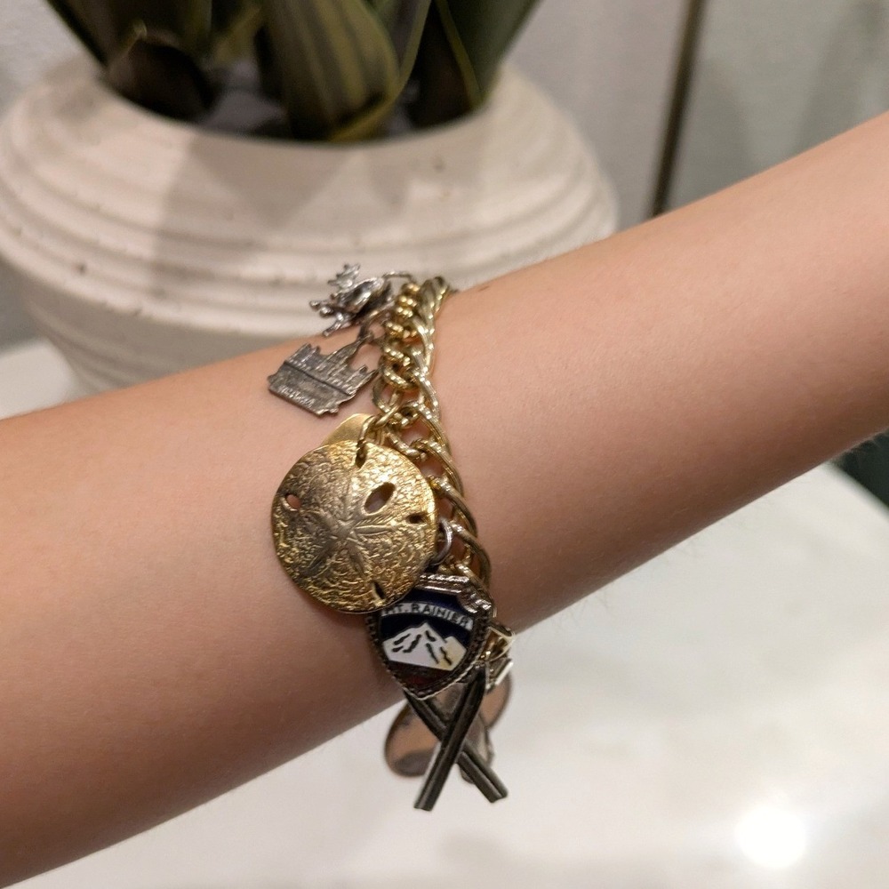 Vintage PNW Travel Charm Bracelet Space Needle‎ Bell Trading Sterling Buffalo